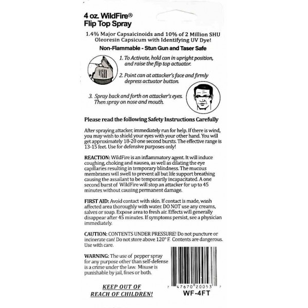 Wildfire 1.4% MC 4 oz Pepper Spray with Flip Top Actuator Instructions