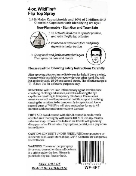 Wildfire 1.4% MC 4 oz Pepper Spray with Flip Top Actuator Instructions