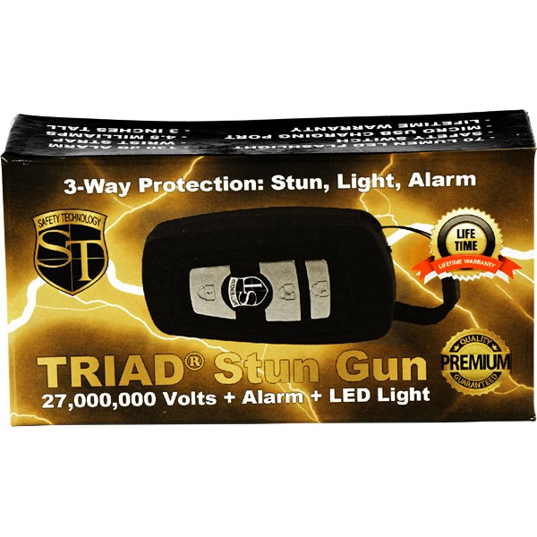 Triad 3-in-1 27 Million Volt Mini Stun Gun Silver Packaging