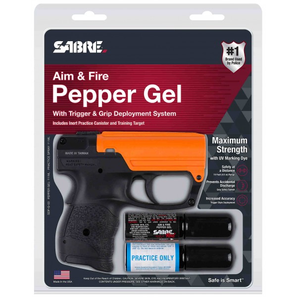 Sabre Aim and Fire Pepper Gel with Trigger & Grip Deployment System