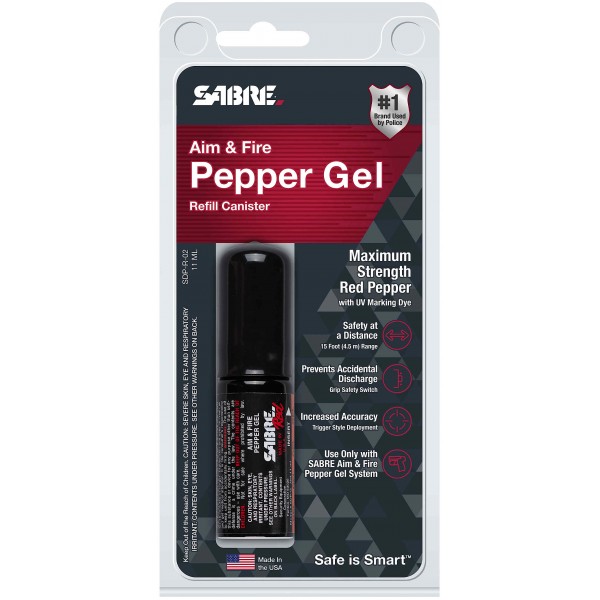 Sabre Aim and Fire Pepper Gel Refill Canister Packaging