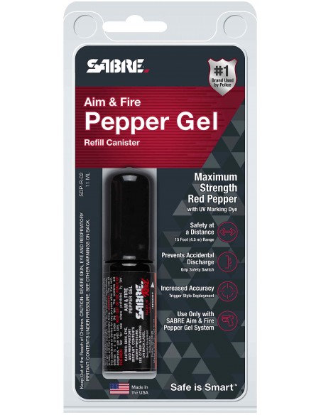 Sabre Aim and Fire Pepper Gel Refill Canister Packaging
