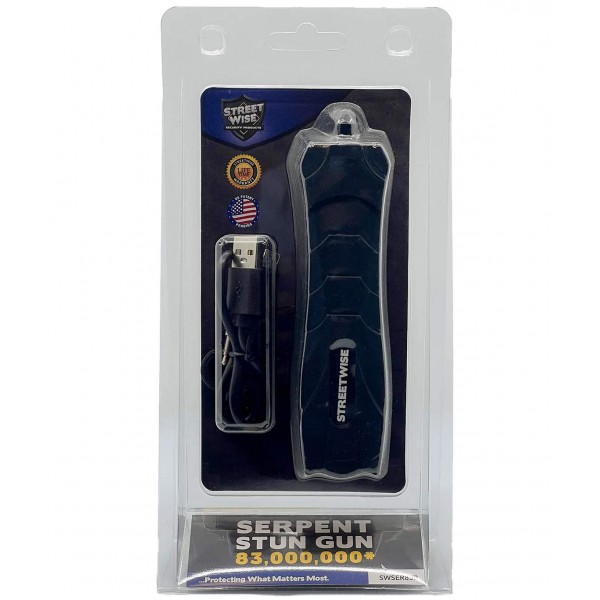 Serpent Stun Gun 83 Million Volts with Disable Pin & Window Breaker Black Style