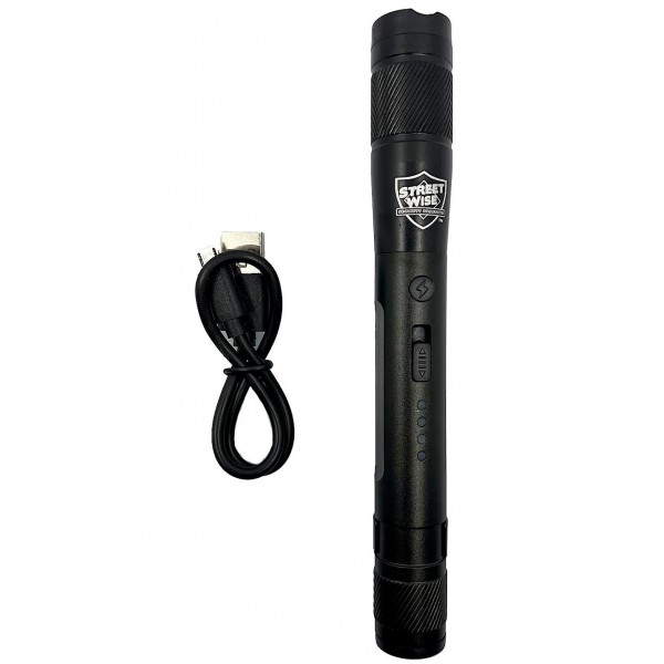 Black Streetlight Rechargeable Stun Gun Flashlight 84 Million Volts