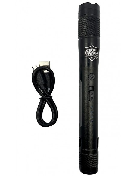Black Streetlight Rechargeable Stun Gun Flashlight 84 Million Volts