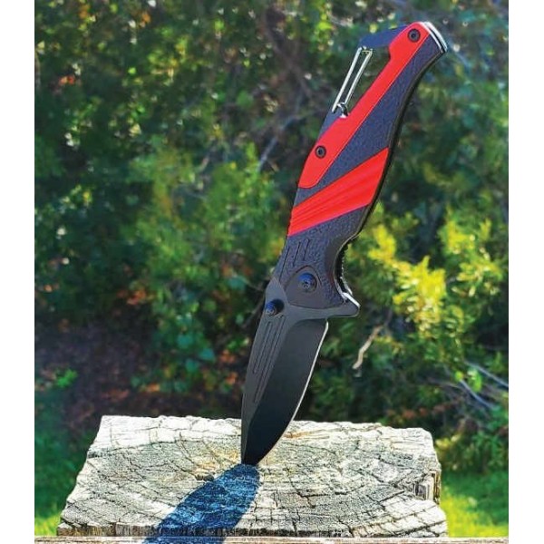 Folding Stainless Steel Knife with Carabiner Red