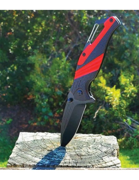Folding Stainless Steel Knife with Carabiner Red
