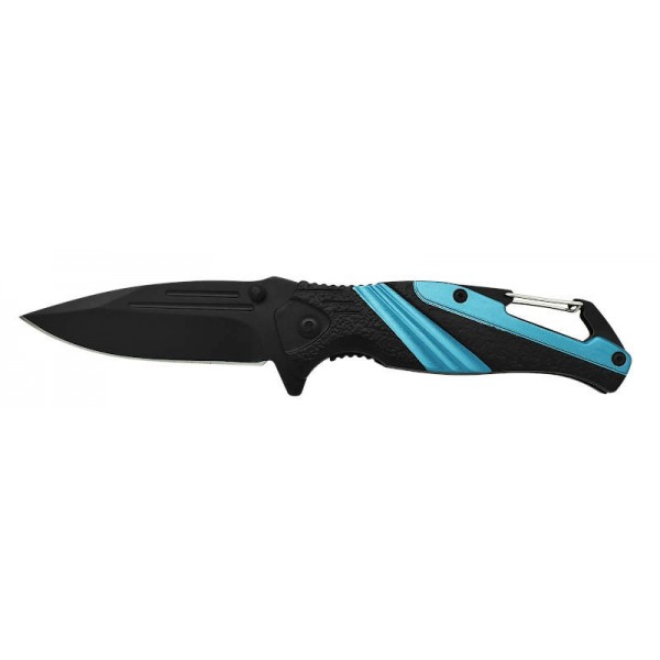 Folding Stainless Steel Knife with Carabiner Blue