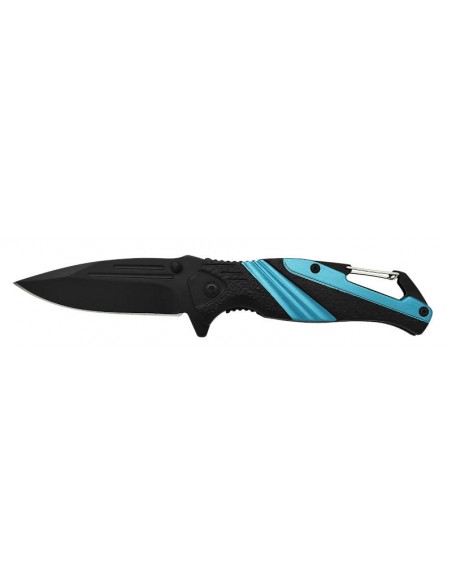 Folding Stainless Steel Knife with Carabiner Blue