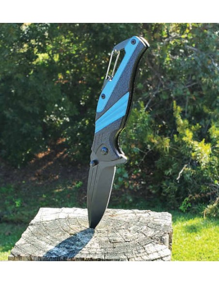 Folding Stainless Steel Knife with Carabiner Blue