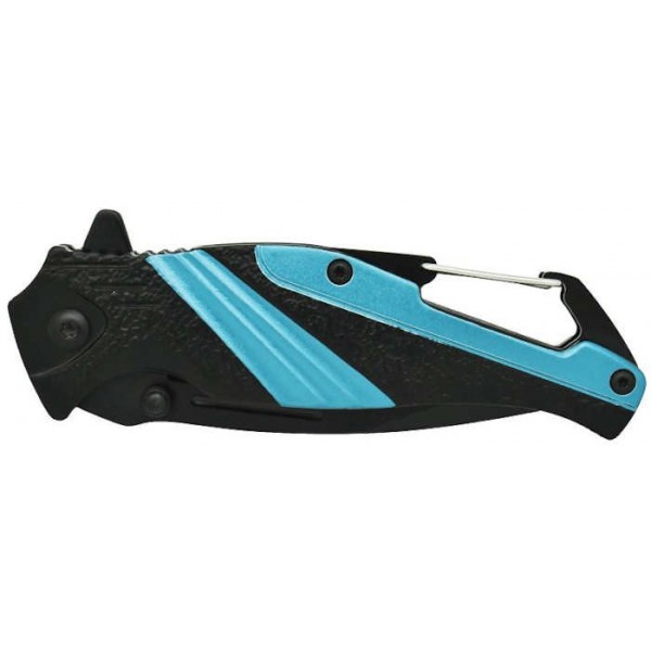 Folding Stainless Steel Knife with Carabiner Blue