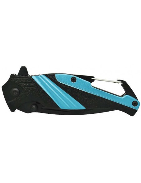 Folding Stainless Steel Knife with Carabiner Blue