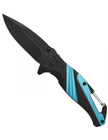 Folding Stainless Steel Knife with Carabiner Blue